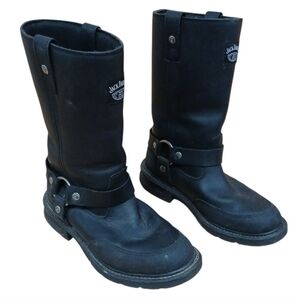Jack Daniels Logo Tall Black Leather Boots Size 10.5